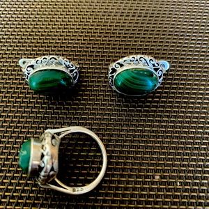 Malachite Stone Earrings and Ring Set